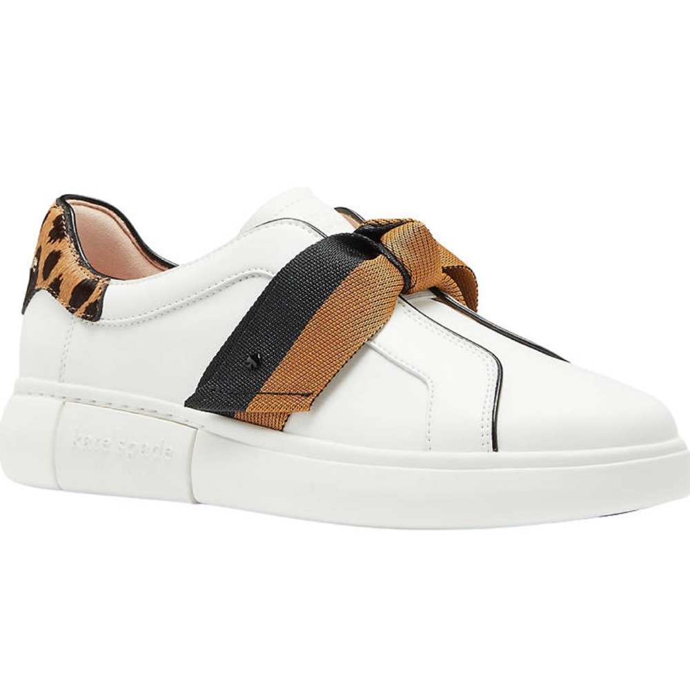 Kate Spade White and Tan Knotted Bow Sneakers